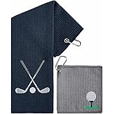 Playing It Forward Embroidered Golf Towel Set – Custom Towels for Golf Bags & Carts – Golf Accessories & Gifts for Kids, Men, & Women – Microfiber Waffle and Ball Towels – Club Ball Design - 2-Pack
