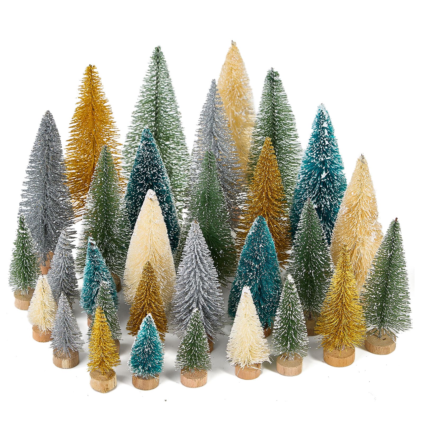 Fuyuleyo 30Pcs Mini Christmas Tree Bottle Brush Trees, Snow Frosted Sisal Tree Miniature Artificial Christmas Trees, Small Tabletop Xmas Trees for Winter Ornaments Christmas Crafts Decorations