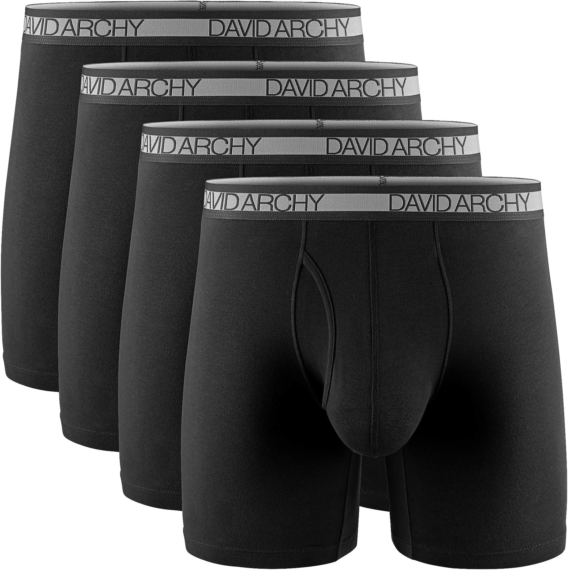 DAVID ARCHY Men's Underwear Premium Cotton Boxer Briefs Ultra Soft Pouch Undergarment with Fly in 3 or 4 Pack