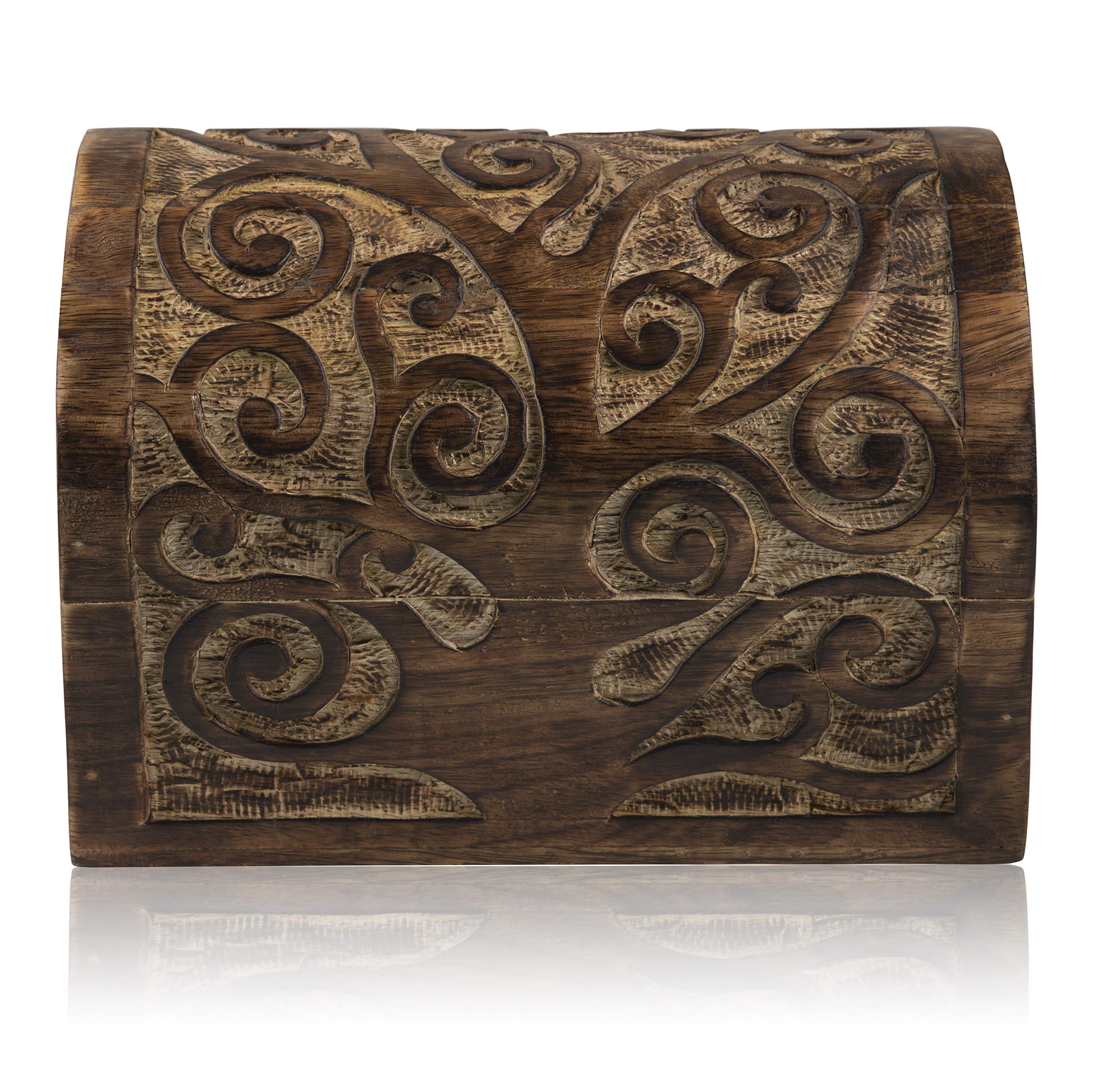 Great Birthday Gift Ideas Handmade Decorative Wooden Jewellery Keepsake Box Treasure Jewellery Organizer Treasure Chest Trinket Holder Lock Watch Box 22 x 15 cms (Antique Finish)