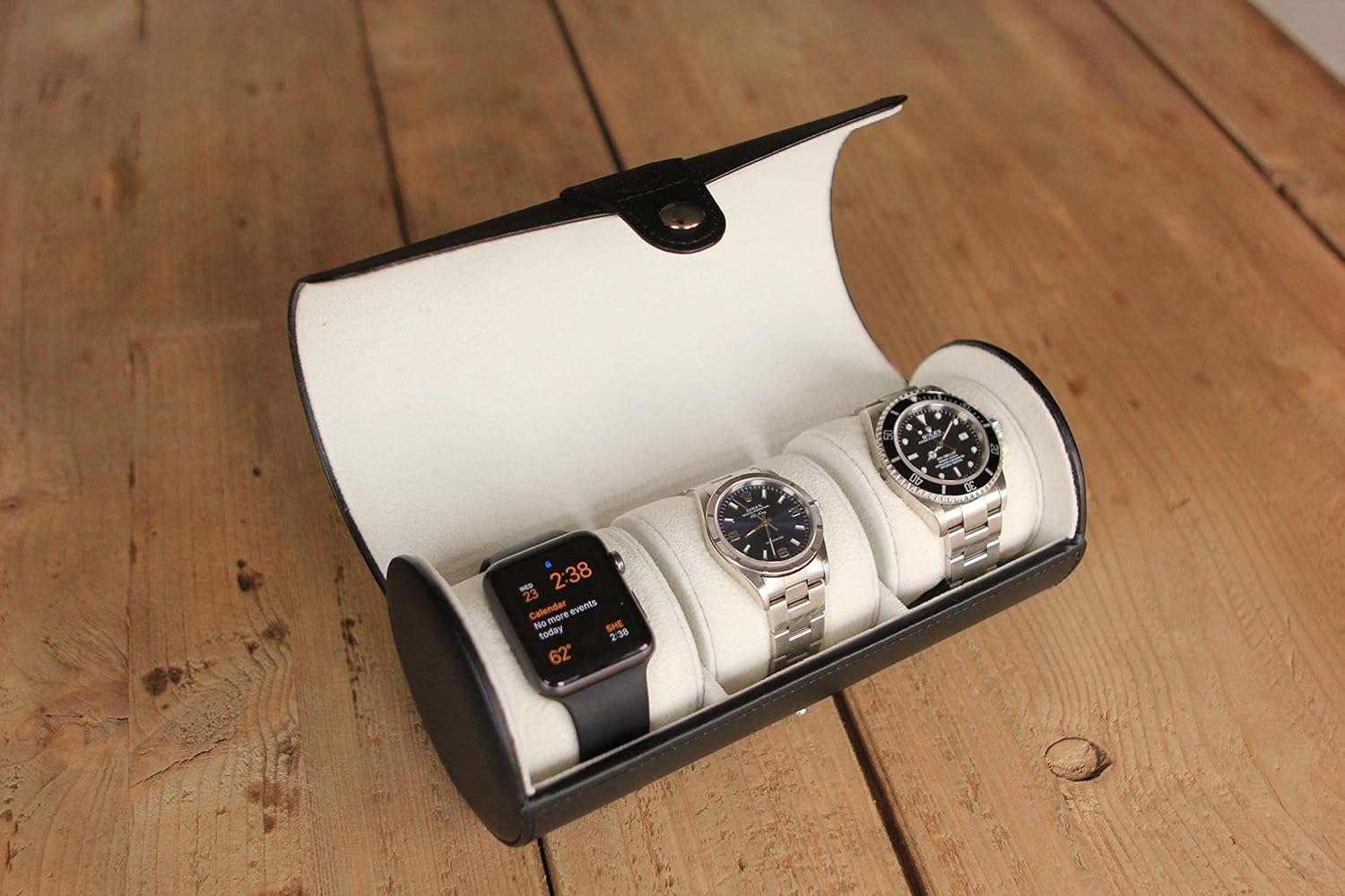 CASE ELEGANCE Vegan Leather Travel Watch Case Roll Organizer Classic Black: Home & Kitchen
