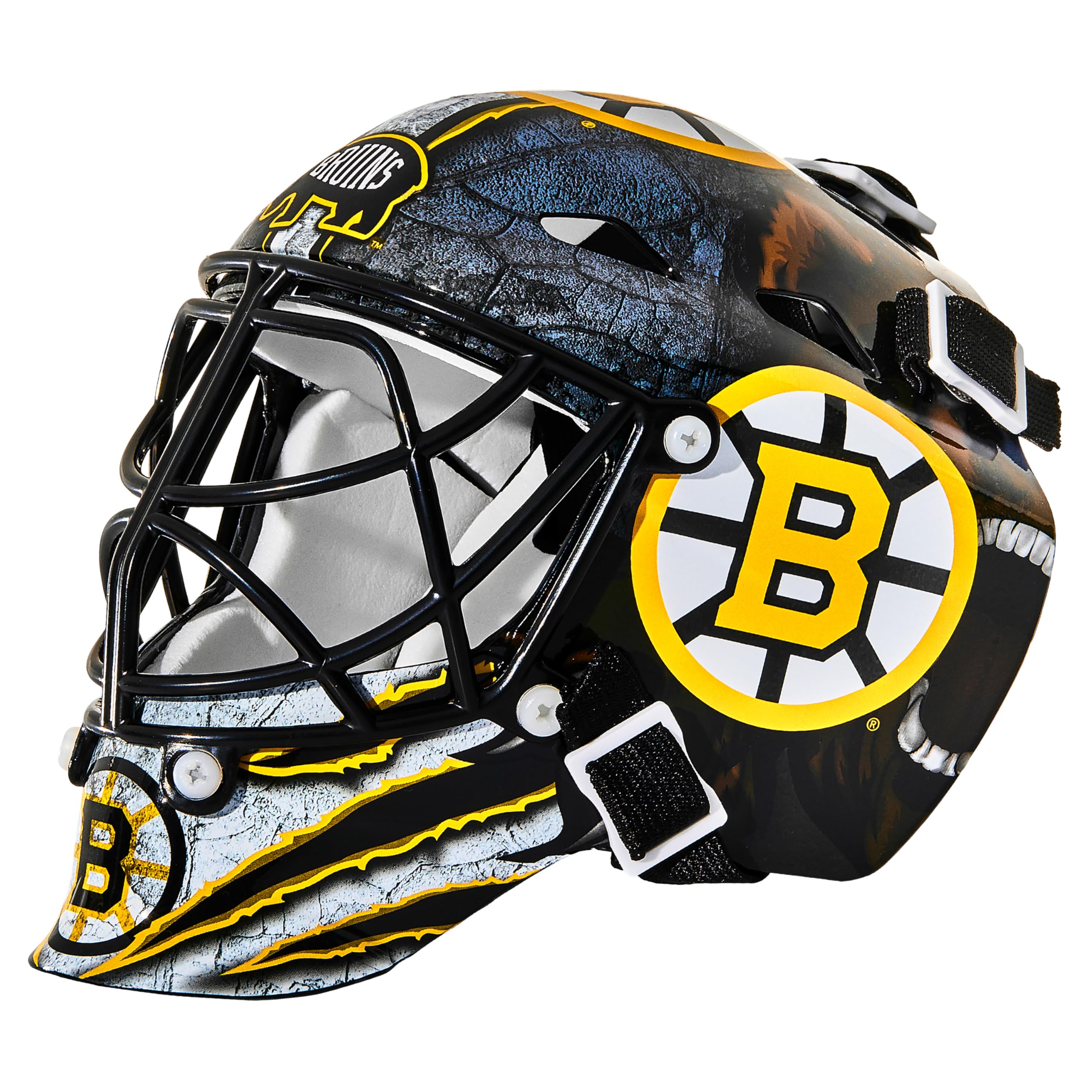 Franklin Sports unisex adult Franklin Sports Boston Bruins NHL Team Logo Mini Hockey Goalie Mask with Case Collectible Goalie M, Multicoloured, One Size US