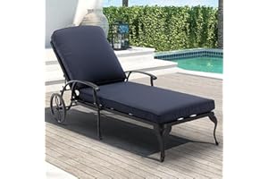 Villeston Chaise Lounge Chair Outdoor- Patio Pool Chairs Tanning Lounges for Outside Beach Lounger Cast Aluminum with Navy Cushion 1Pack