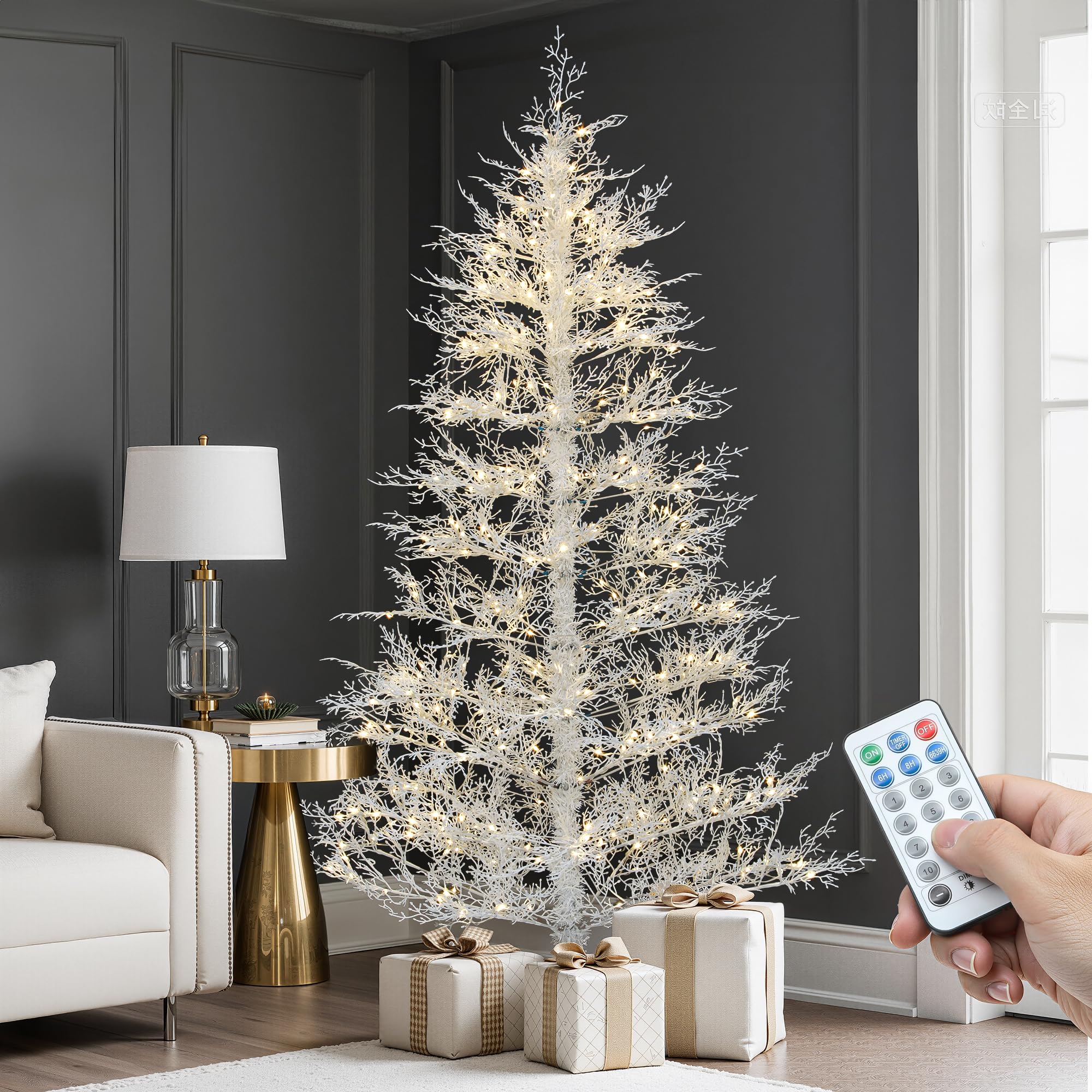 YITAHOME 6FT Prelit Birch Tree with Remote, Artificial Hinged White Aspen Fir Christmas Tree w/ 300 Warmwhite & Multicolor Switchable Fairy Lights, 550 PE Tips for Home Thanksgiving Christmas Decor