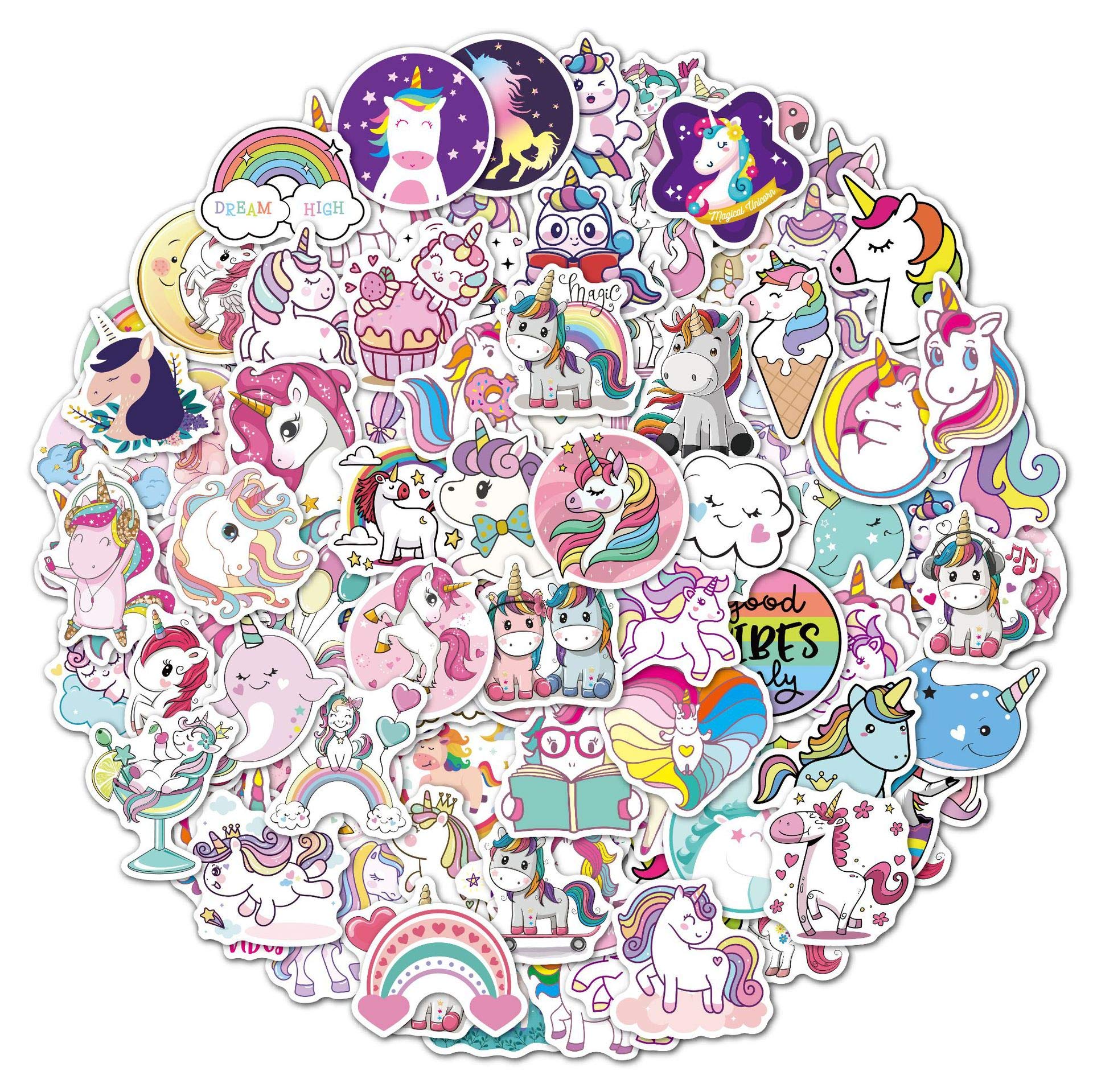 TWSTYFAL Unicorn Stickers, 100pcs Cute Cartoon Stickers Vinyl Waterproof Stickers for Girls Adults Teens Hydro Bottles Luggage Car Laptop