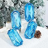 Syhood 4 Pack 5.7 Inch Jewel Ornament Acrylic Blue Jewel Ornaments for Christmas Tree Glitter Christmas Tree Hanging Decorations Gemstones for Xmas Wedding Holiday Party Decor(Rhombus)