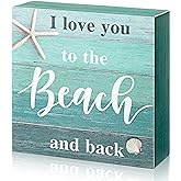 I Love You to The Beach and Back Wooden Box sign Beach Party Decorations Art Signs Rustic Plaque Decorations for Bathroom Bed