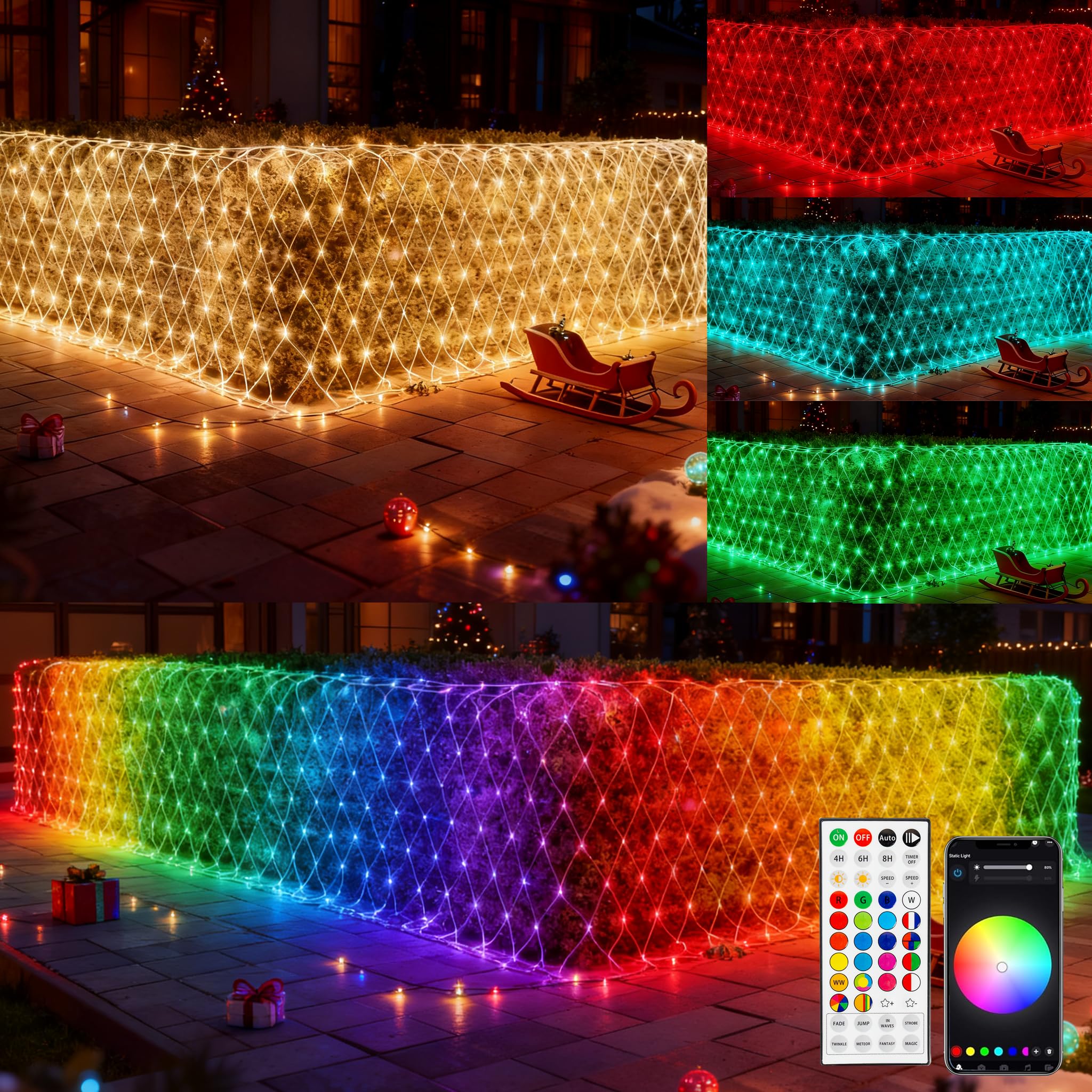 Photo 1 of Dazzle Bright Smart Christmas 360 LED Net Lights, 12FT x 5FT RGB Color Changing String Lights Clear Wire with Remote & APP Control, Christmas Decoration for Indoor Outdoor Xmas Party Yard Garden Decor