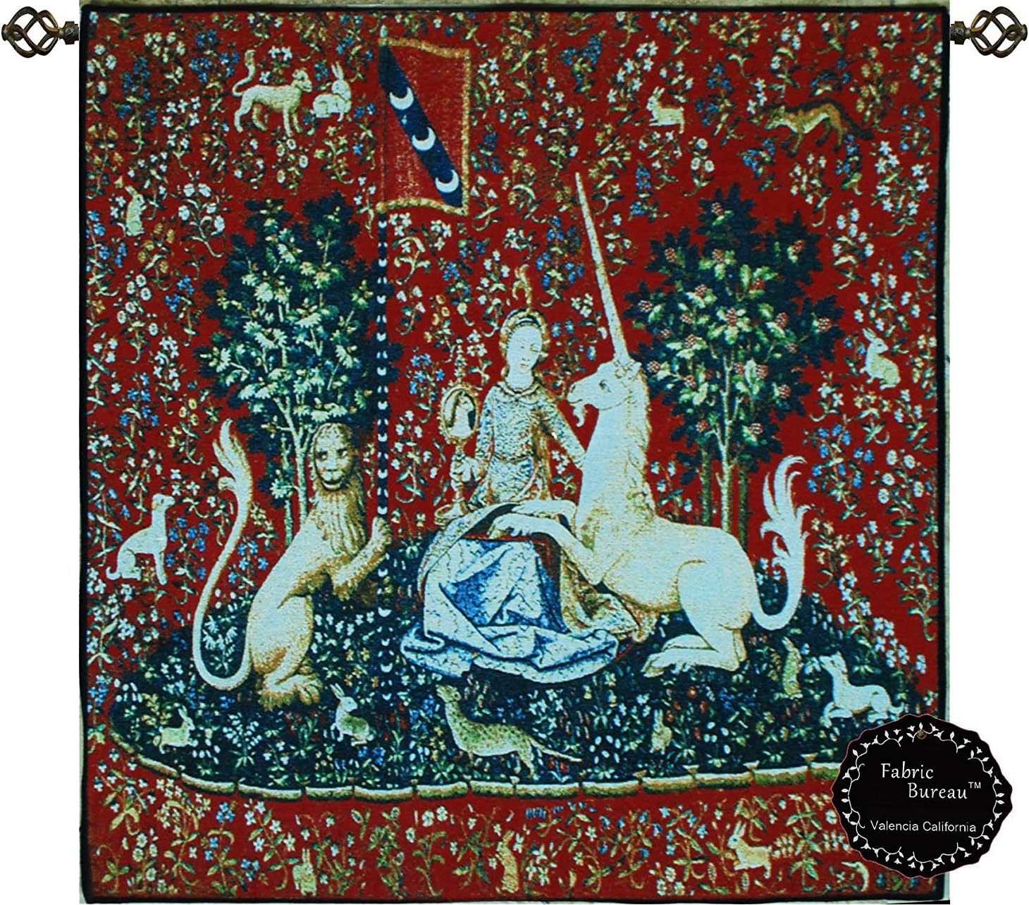 Decor Plus Beautiful Sight-Medieval Lady & Unicorn Lion Horse Jacquard Woven Tapestry Wall Hanging (Yw101) (30.5"x 31.5")
