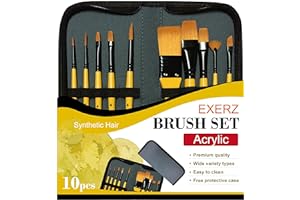Exerz Lot de 10 pinceaux de peinture professionnels en poils synthétiques dans un étui de voyage - Parfaits pour l'acrylique,