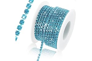 Rytenz 10 Yards 3 MM Rhinestone Chain Trim Crystal Rhinestone Close Chain Trim Shiny Rhinestone Chain for Sewing Crafts, DIY Decoration, Jewelry, Clothing, Shoes (Peacock Blue)