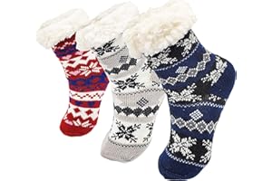 WINTERLACE Kids Fluffy Thermal Sherpa Socks, 3 Pairs, Cute Christmas Slipper Winter Non Skid, Warm Ultra Soft Boys Girls