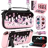 Gurgitat 8in1 Kits Accessories Bundle for Nintendo Switch 2017 - Cute Carrying Case, Protective Cover, Joy Con Grips, Thumb Grips, 24 Game Holder, Shoulder Strap Teens Boys Girls, Skull