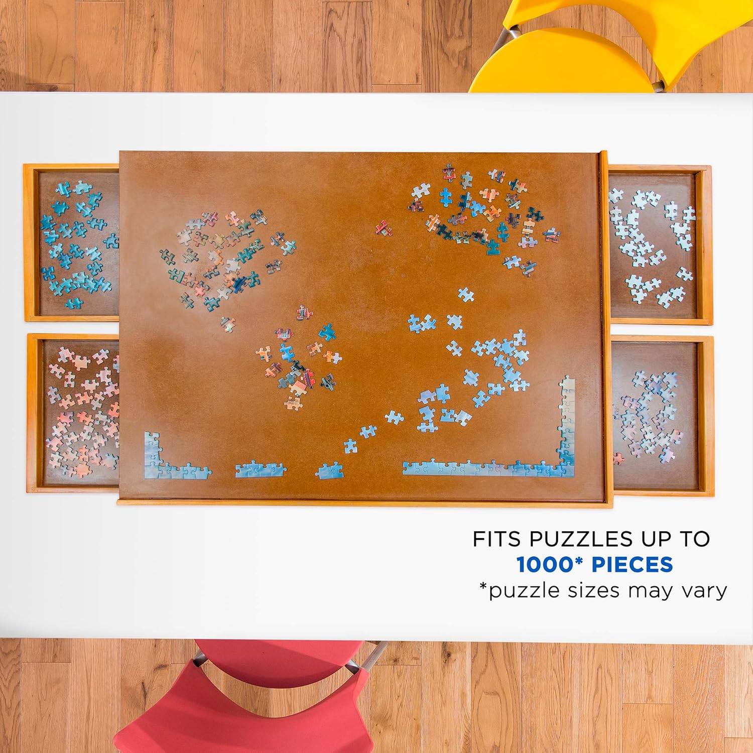 Jumbl Puzzle Board | 23” x 31” Wooden Jigsaw Puzzle Table w/ 4 Storage & Sorting Drawers | Smooth Plateau Fiberboard Work Surface & Reinforced Hardwood | for Games & Puzzles Up to 1,000 Pieces: Toys & Games