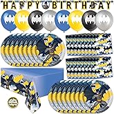 Batman Birthday Decorations | Serves 16 | Balloons, Banner, Tablecloth, Plates, Napkins, Sticker | Batman Party Decorations