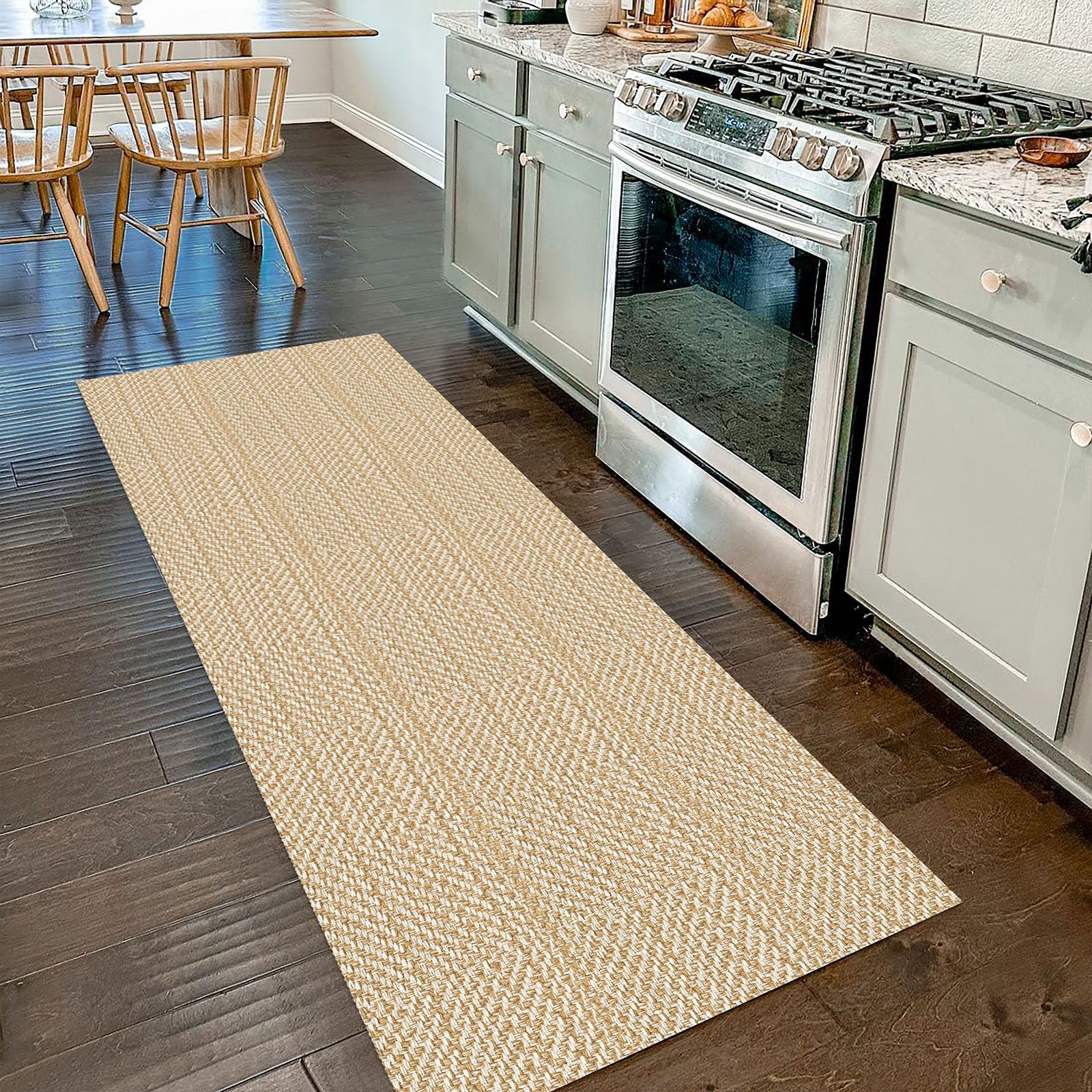 Photo 1 of IOHOUZE Washable Runner Rug 2x7 Non Slip Runners for Hallways Entryway Runner Indoor, Kitchen Rugs Woven Cotton Floor Carpet for Kitchen Hall Entrance Bedroom, Warm Beige/Orange/Apricot