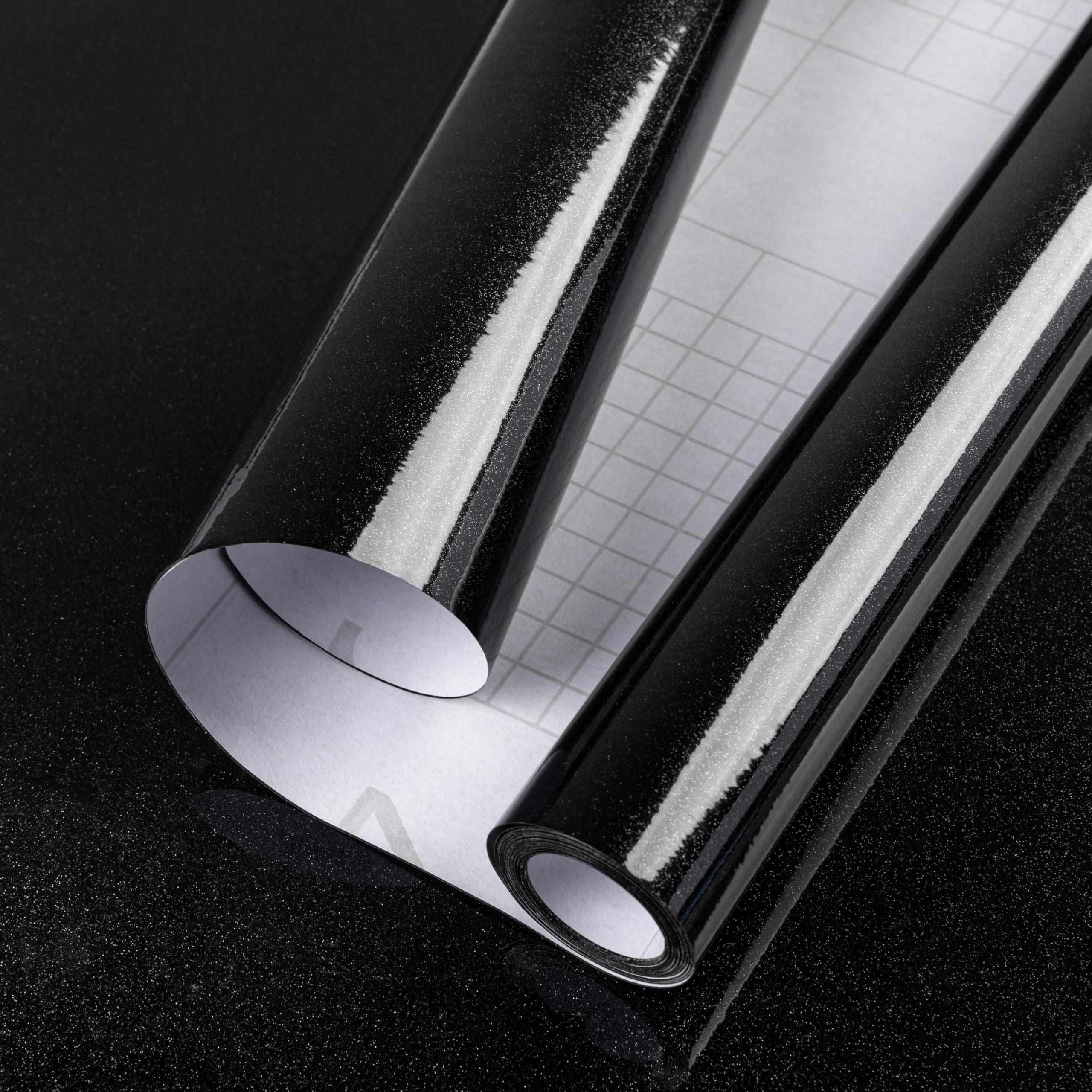 Hode Black High Gloss Vinyl Wrap for Furniture, Waterproof Sticky Back Plastic Roll Peel and Stick Self Adhesive Wallpaper, Contact Paper for Kitchen Worktops Vinyl Covering Glittery 60cmx5m
