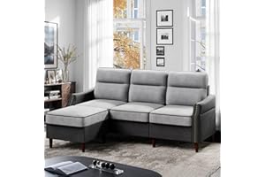 JAMFLY 78'' Sectional L Shaped Sofa Couch with Side Storage Bag, Convertible Sofa with Reversible Chaise and Rivet Decor for Living Room, Apartment and Small Space, Gray