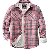 Puhope Womens Sherpa Fleece Lined Flannel Jacket Button Down Plaid Lightweight Flannel Shirt Jacket Women