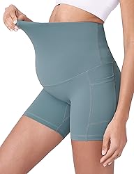 POSHDIVAH Women's Maternity Yoga Shorts Over The