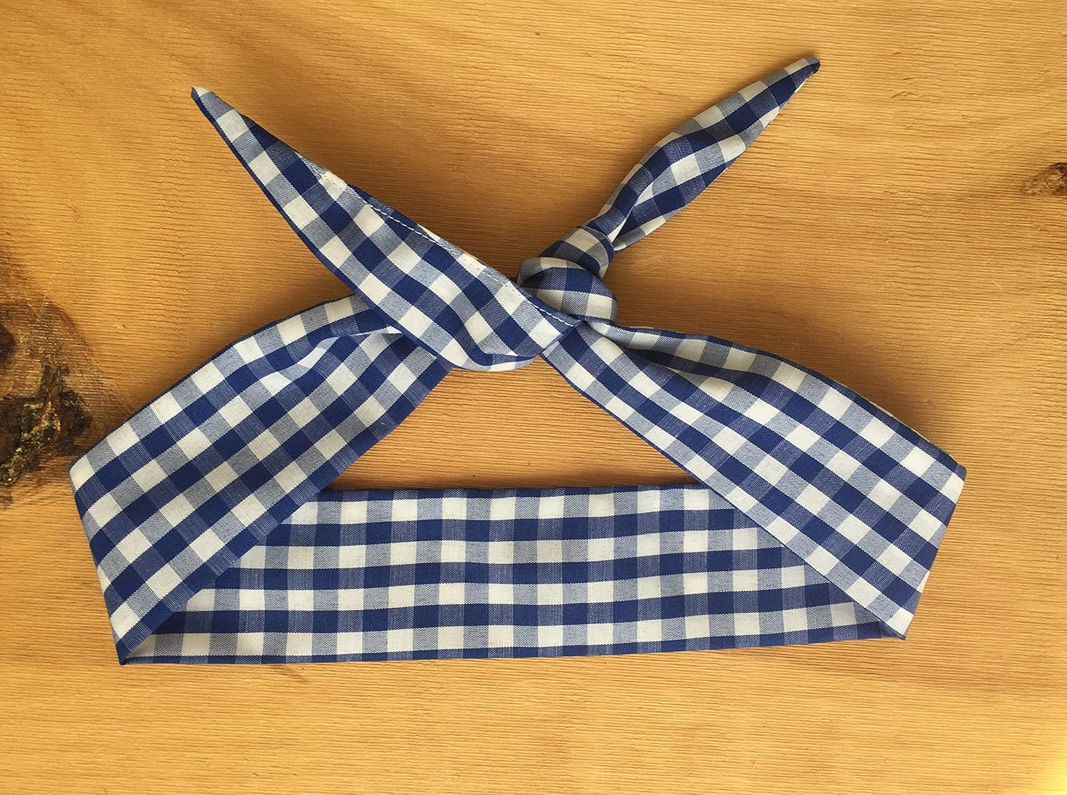 Handmade In Canada Blue And White Gingham Head Wrap Adjustable