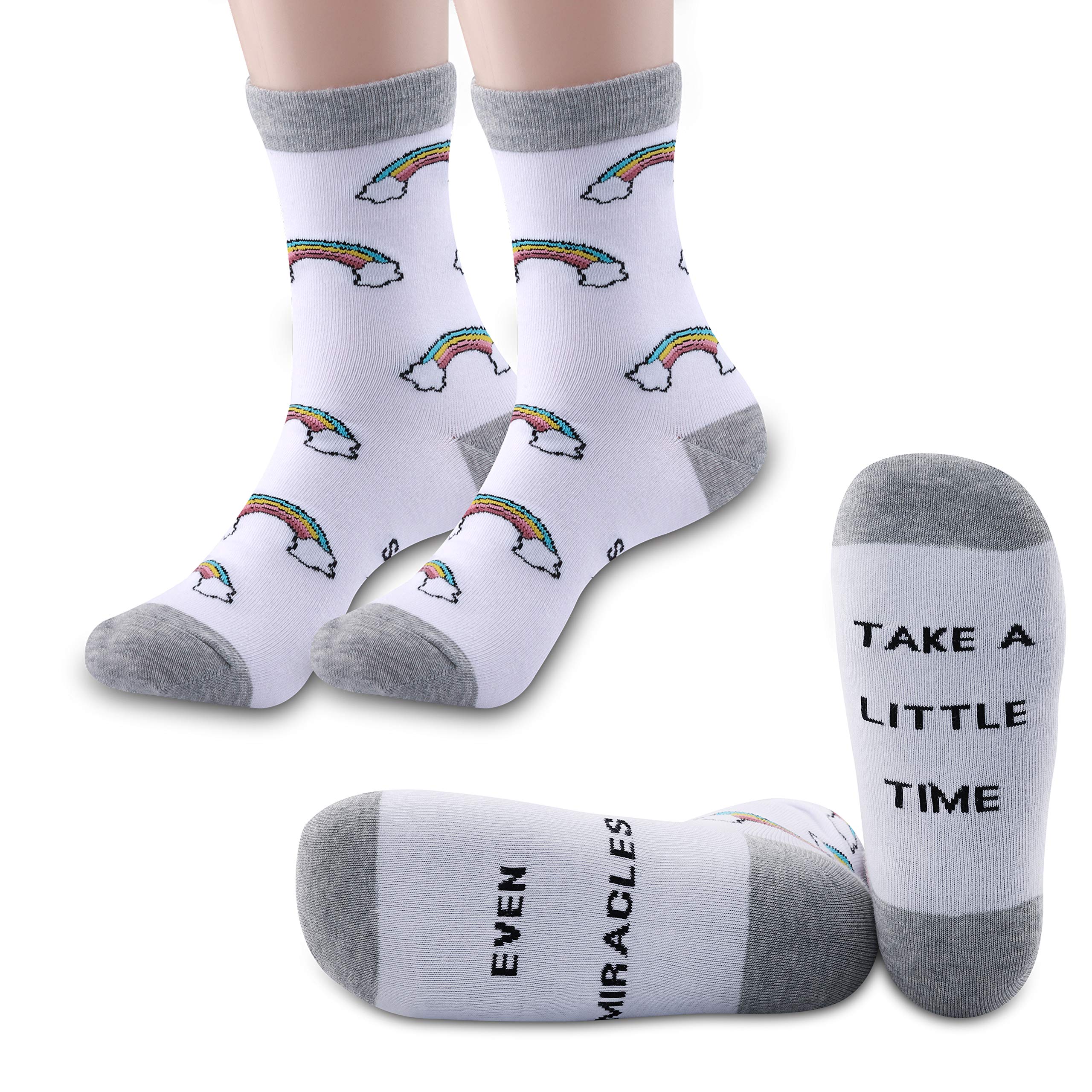 Generic Brands PYOUL 2 Pairs IVF/IUI Rainbow Baby socks Fertility Journey Transfer socks Even Miracles Take a Little Time Socks IVF Gift (Take a Little Time)