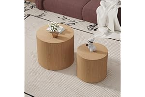 YYZIWYUN Round Nesting Coffee Table Set of 2 Modern Small Round Coffee Table Circular End Table Small Side Table Circle Coffee Tables Nested Coffee Tables for Living Room (Light Wood)