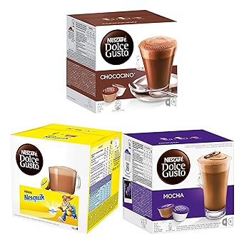 Nescafé Dolce Gusto Chocolate Trio, 3 Sorten, Mocha, Nesquik, Chococino, Schokolade, Kaffee, 48 Kapseln