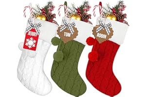RFAQK Personalized Christmas Stockings -Set of 3 with 50 Pcs Name Tags, Large Xmas Stockings for Christmas Decorations - Fireplace Hangings for Family Holiday, Farmhouse and Home Décor