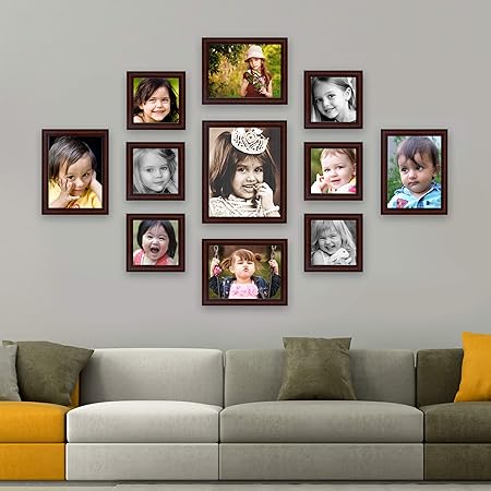 AJANTA ROYAL Synthetic Wood Individual Photo Frames - Set of 11 (6-5x5-inch, 4-6x8-inch, 1-8x10-Inch) Brown : A-92B