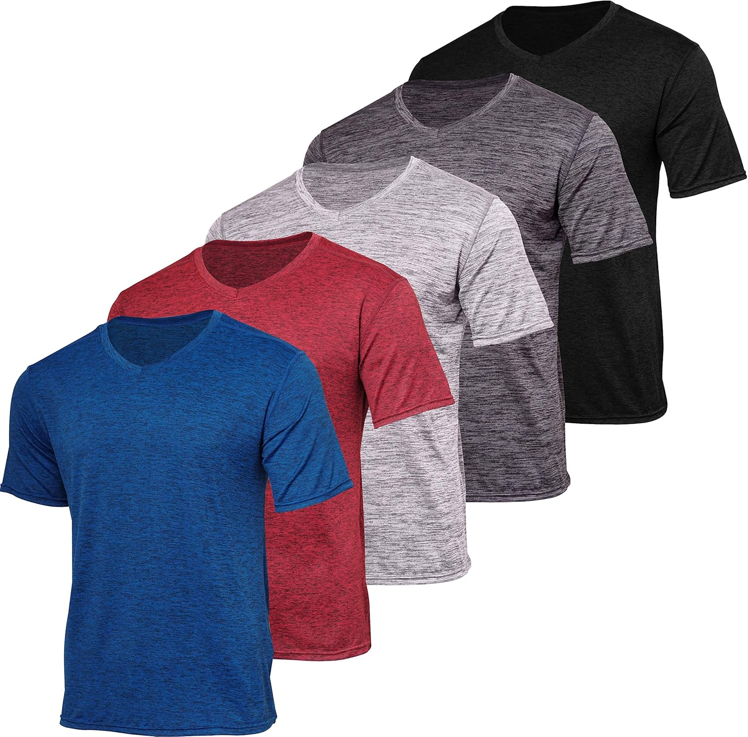 5 Pack: Men’s V-Neck Dry-Fit Moisture Wicking Active Athletic Tech Performance T-Shirt: Clothing
