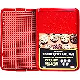 CasaWare 3pc Ultimate Commercial Weight 15 x 10 x 1-inch Cookie Sheet/Cooling Grid Set (Red Granite)