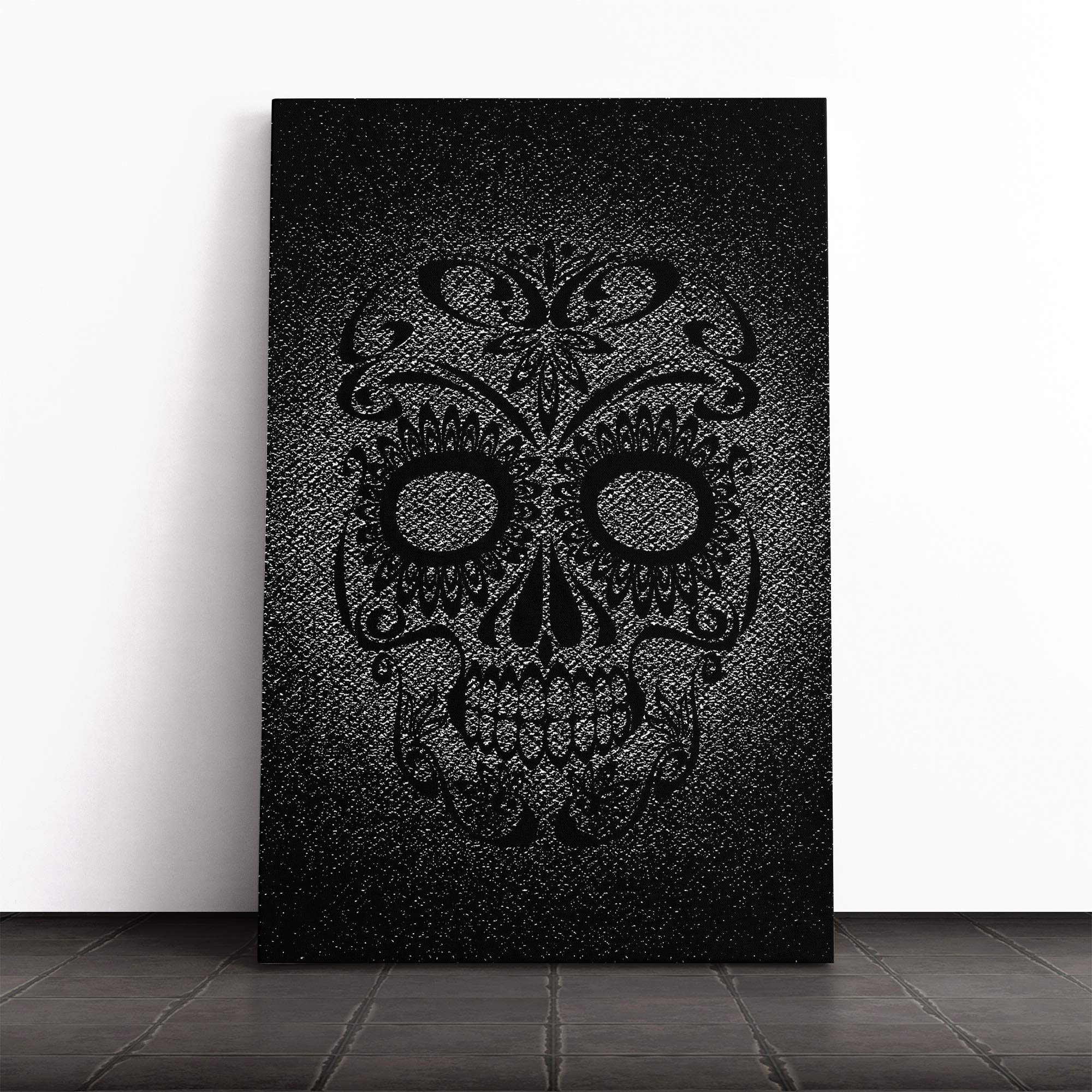 Wall Sugar Skull Design Art (1) Canvas Print | Gallery Wrapped 30mm Frame Wall Art | 20x14 inches | Ready to Hang | Contemporary Skull Picture | Living Room Bedroom Lounge Office