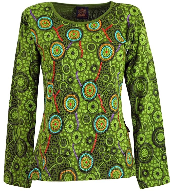 Guru-Shop Besticktes Langarmshirt Hippie Chic Retro, Damen, Baumwolle, Pullover, Longsleeves & Sweatshirts Alternative Beklei
