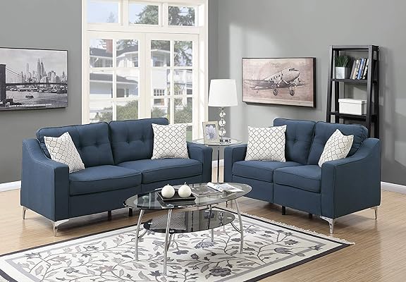 Infini Furnishings 2 Piece Living Room Set Sofas, Navy