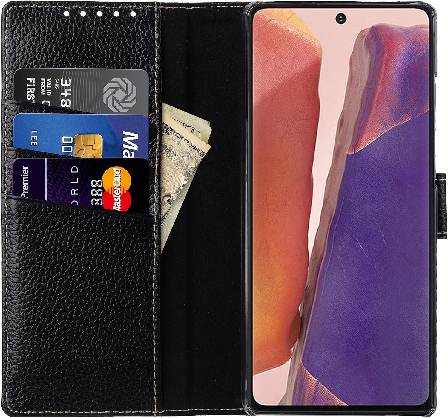StilGut Wallet Case for Samsung Galaxy Note 20, Genuine Leather Galaxy Note 20 Case with Card Holder & Stand Function, Black