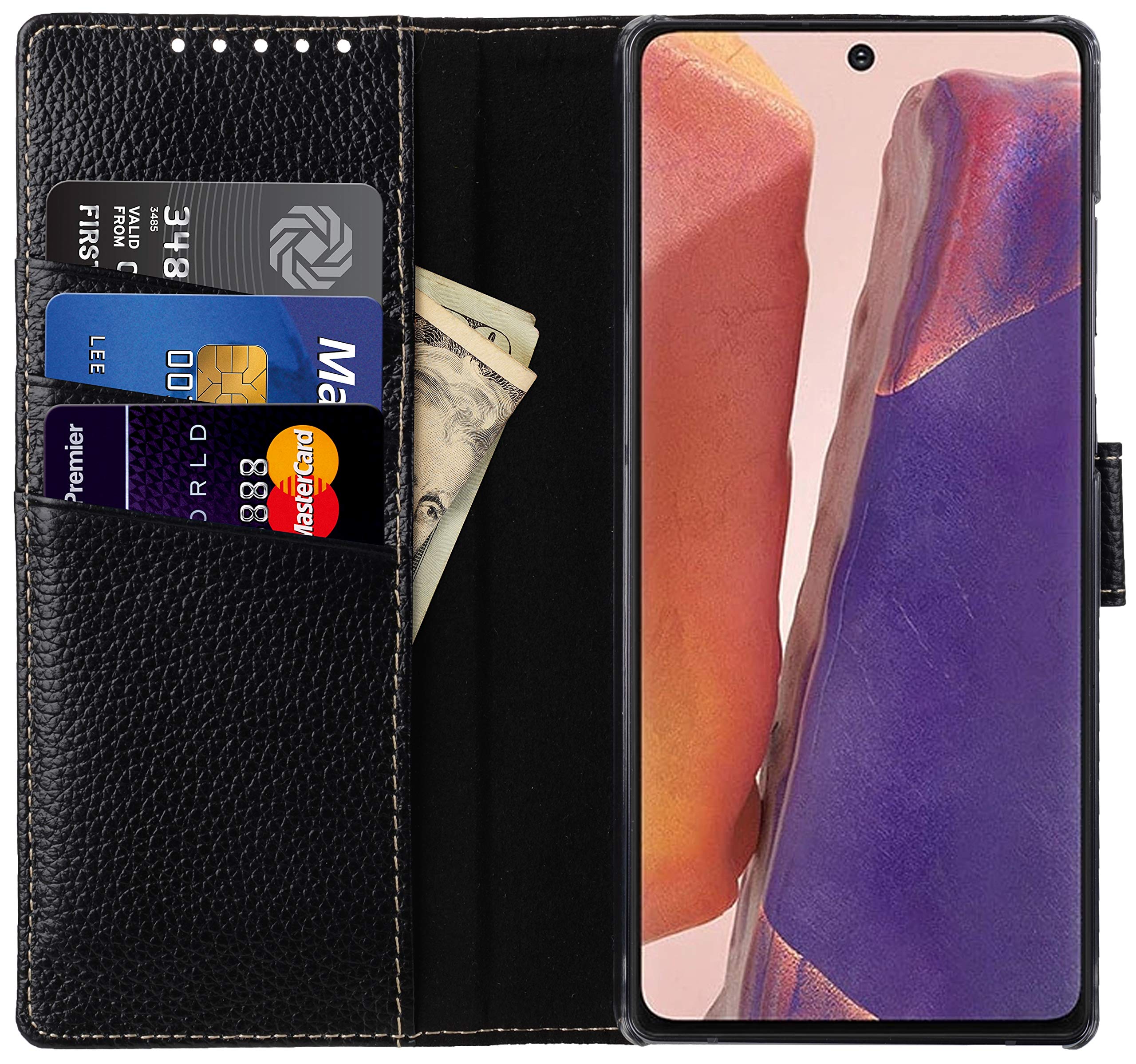 StilGut Wallet Case for Samsung Galaxy Note 20, Genuine Leather Galaxy Note 20 Case with Card Holder & Stand Function, Black โ image 1