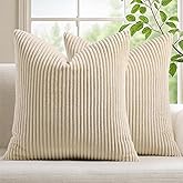 Mecatny Corduroy Decorative Throw Pillow Covers 20x20 Set of 2 for Sofa Living Room, Soft Neutral Boho Couch Pillow Covers for Home Decor, Beige