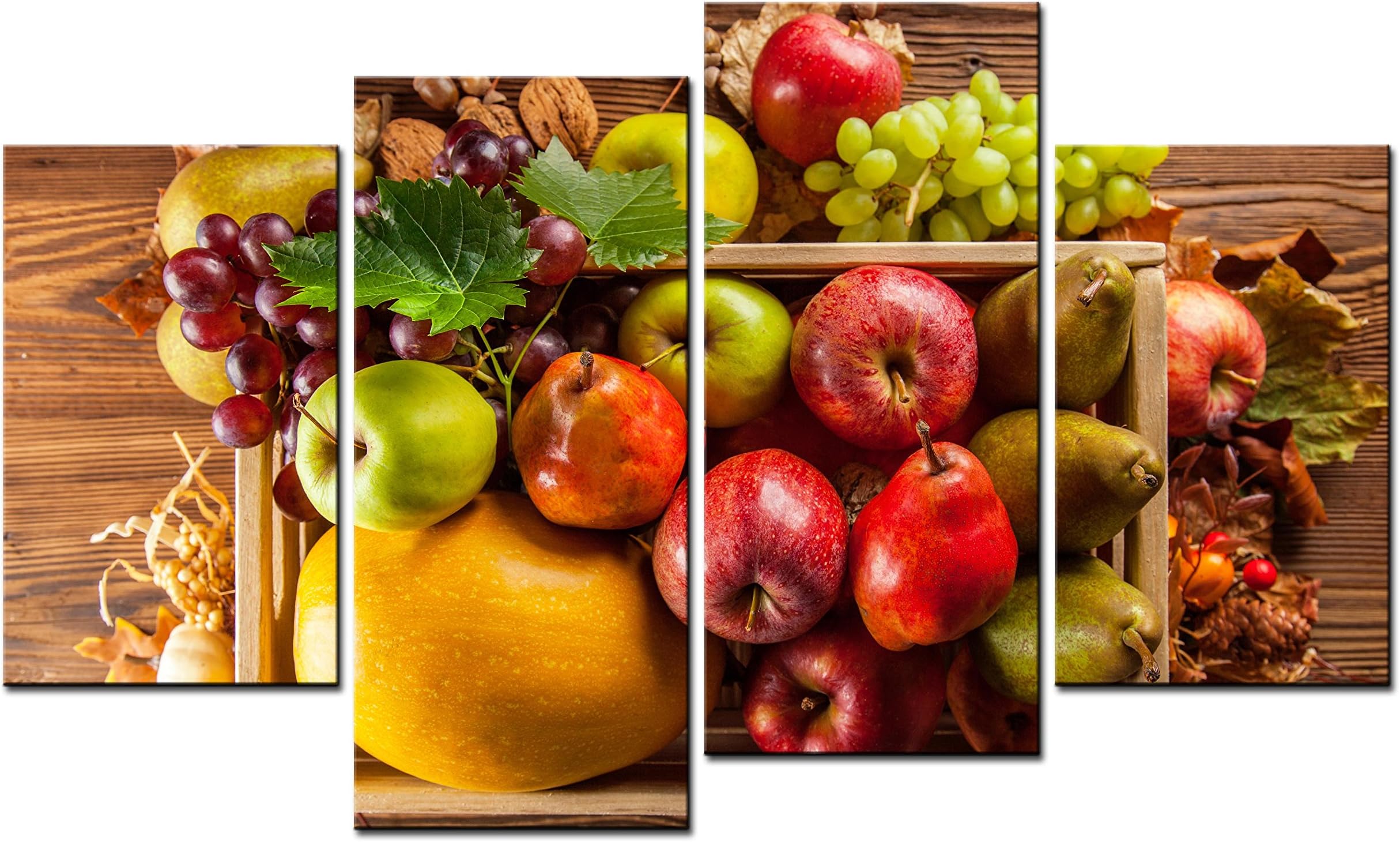 SmartWallArt - Food Paintings Wall Art a Wooden Basket of Fruit 4 Pieces Picture Print on Canvas for Modern Home Decoration