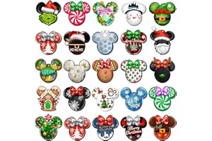 FRIENDISU 48 PCS Christmas Mouse Wooden Ornaments, Christmas Tree Ornaments Pendants Tags, Holiday Hanging Slices with Ropes for Home Office Party Xmas Decorations