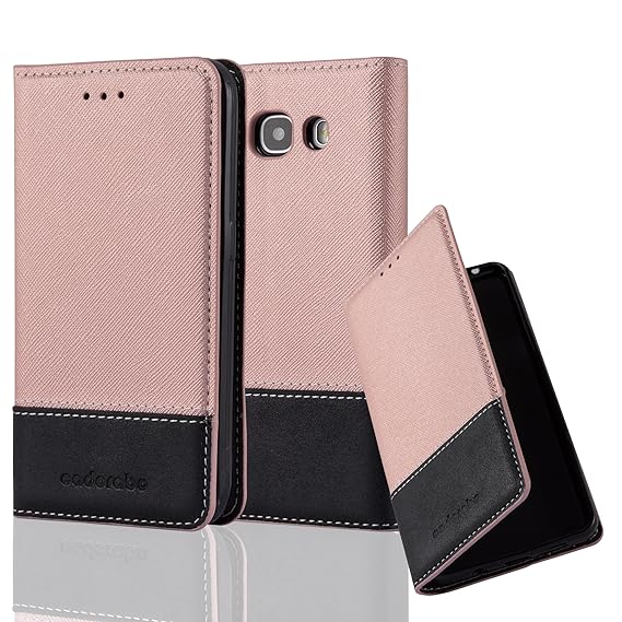Cadorabo Hülle für Samsung Galaxy J5 2016 (6) - Hülle in Rose Gold SCHWARZ – Handyhülle mit Standfunktion und Kartenfach aus 