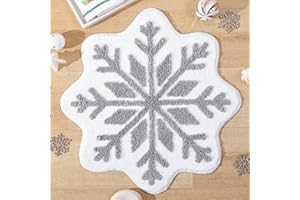 TRUEDAYS Gray Christmas Decor Snowflake Bathroom Rug, Grey Snowflake Welcome Mat Non Slip Round Shaped Washable Bathtub Rug Bathroom Tub Kitchen Rug Decoration