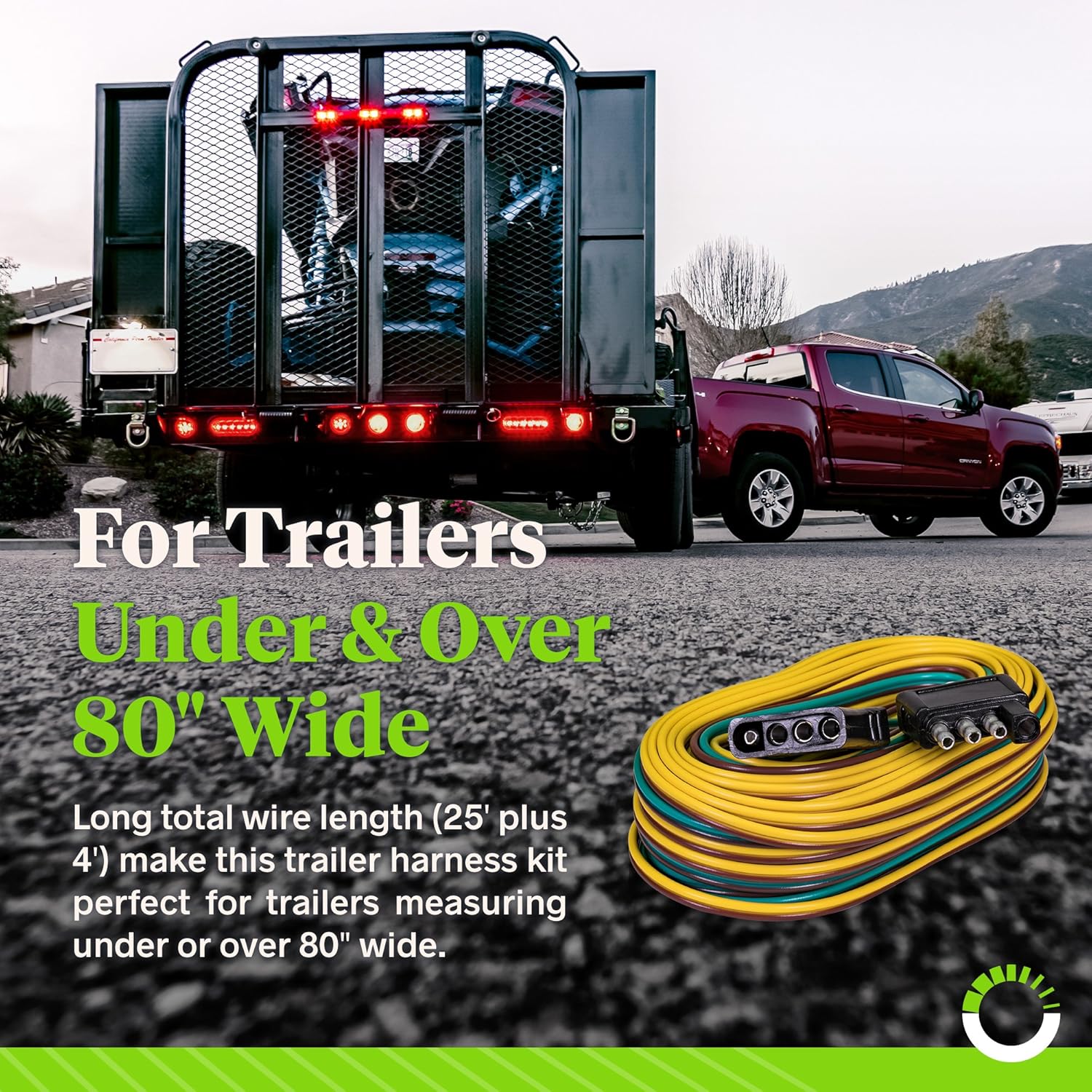 4 Pin Flat Trailer Wiring Harness Kit [Wishbone-Style] [SAE J1128 Rated] [25' Male & 4' Female] [18 AWG Color Coded Wires] 4 Way Flat 5 Wire Harness For Utility Boat Trailer Lights Kits: Automotive