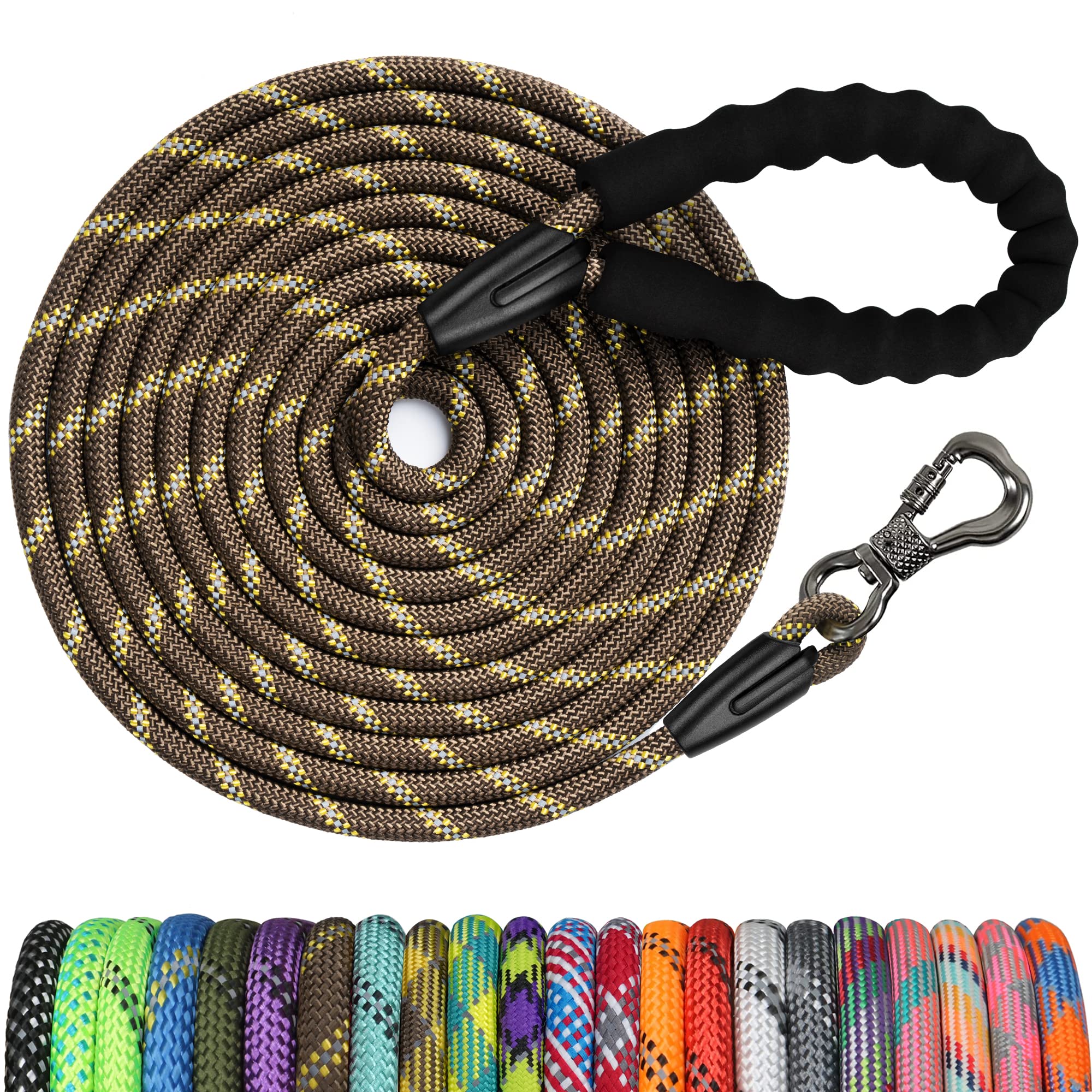 Photo 1 of NTR 15FT Training Leash for Dogs, Reflective Nylon Rope with Swivel Lockable Hook and Comfortable Handle, Suitable for Small to Large Dogs, Brown