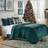 Greenland Home Fashions Finely Stitched Velvet Quilt Set, 3-Piece Full/Queen, Riviera Teal