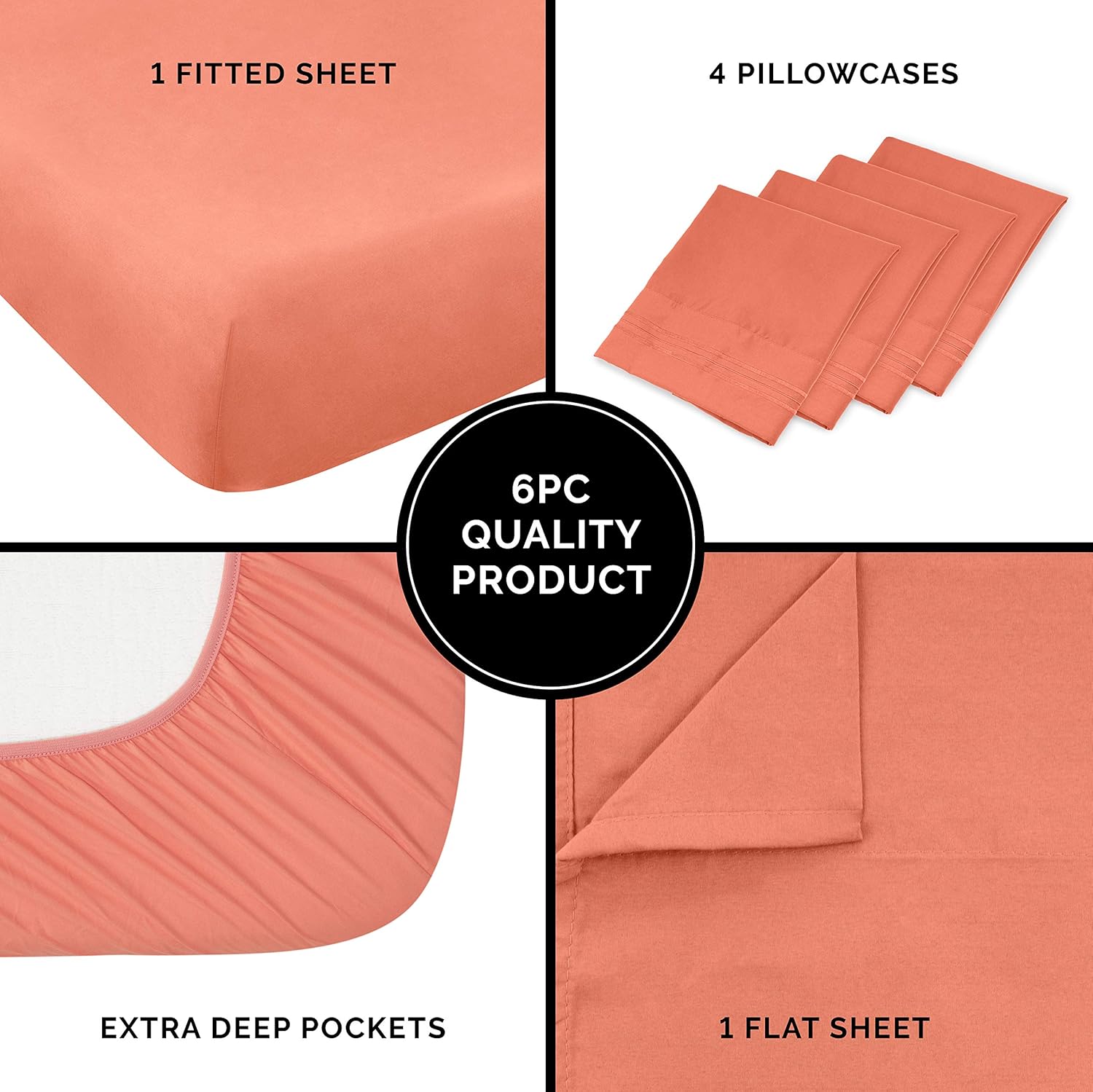 California King Size Sheet Set - 6 Piece Set - Hotel Luxury Bed Sheets - Extra Soft - Deep Pockets - Easy Fit - Breathable & Cooling - Wrinkle Free - Comfy - Coral Bed Sheets - Cali Kings Sheets: Home & Kitchen