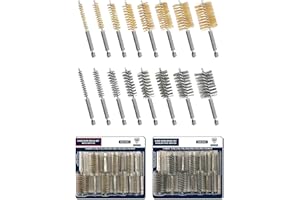 KWALITISTAR 16-PC Bore Brush Set [8-Size X 2 Sets] Stainless-Steel and Brass Wire Brushes for Power Drill, Metal Brush, Cleaning Tool, 1(1/8), 1.0, 7/8, 3/4, 5/8, 1/2, 3/8, 1/4-inch Diameter, w/ 1/4-in Hex Shank