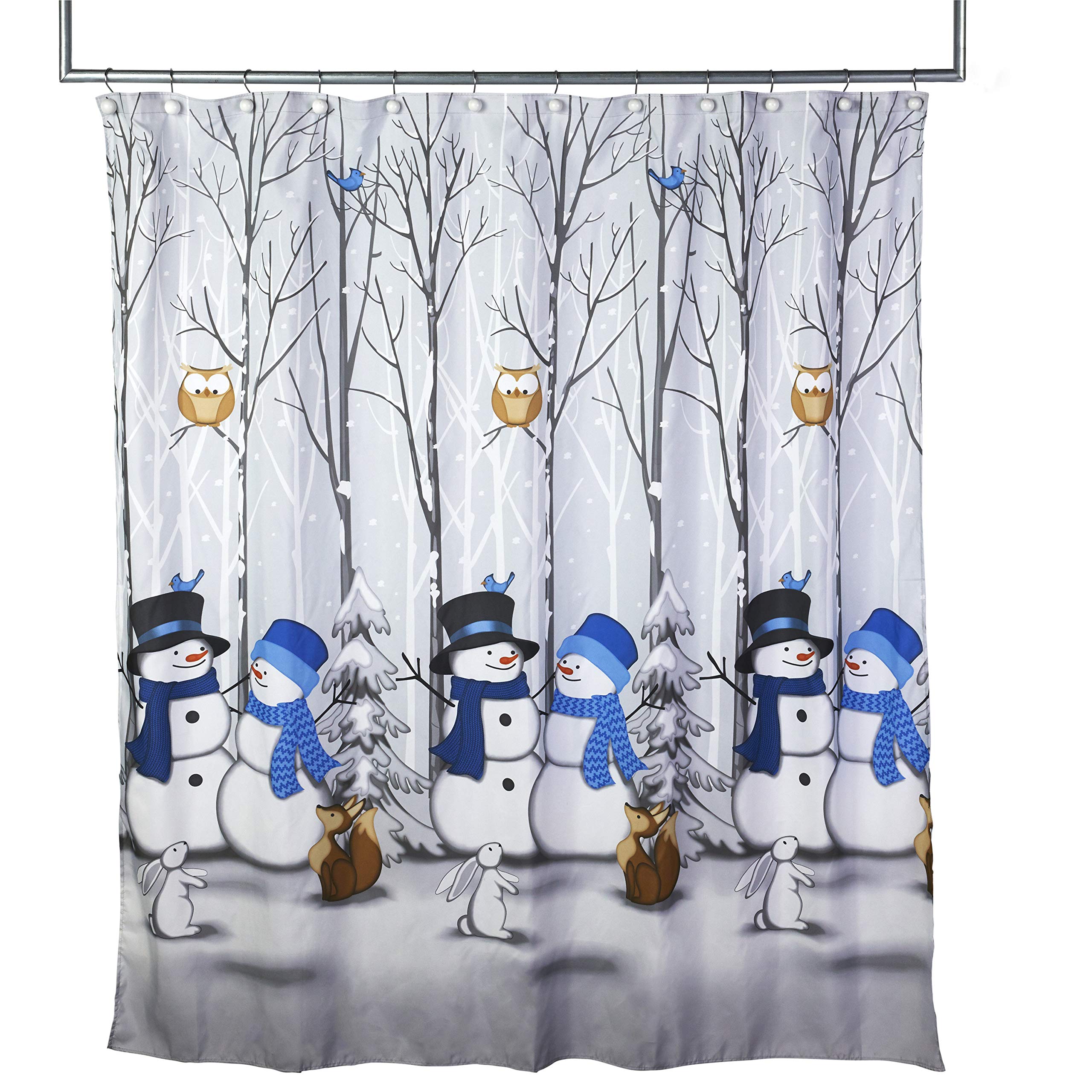SKL Home Christmas Winter Friends Snowman Shower Curtain, Blue — image 1
