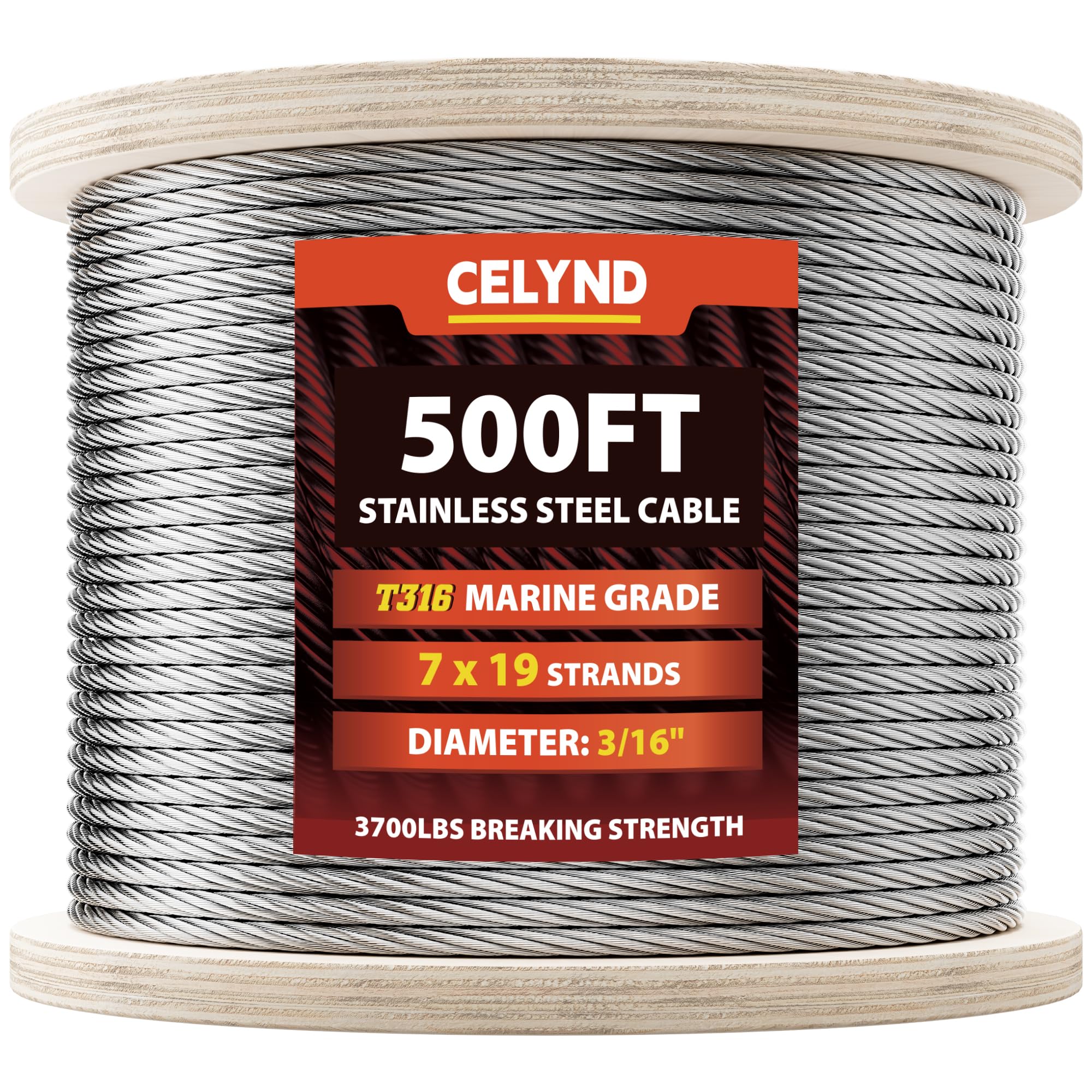 Photo 1 of CELYND Stainless Steel Cable for Railing - 500FT 3/16" T316 Wire Rope - 7 x 19 Strands 3700 LBS Breaking Strength with Clips Thimbles and Crimping Sleeves for Outdoor Deck Railing DIY Projects