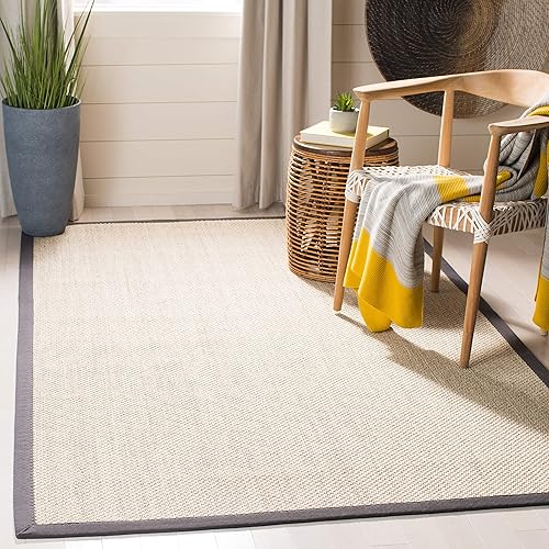 Safavieh Natural Fiber Collection NF143D Border Sisal Area Rug, 8' x 10', Marble / Dark Grey